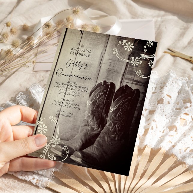 Rustic Cowboy Boots Western Quinceanera Party Invitation (Creator Uploaded)