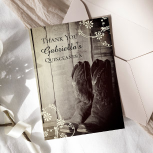 Rustic Cowboy Boots Western Quinceañera Thank You Card