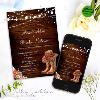 Rustic Cowboy Boots Western Wedding Invitation
