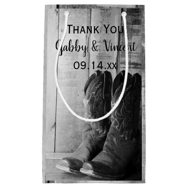 Rustic Cowboy Boots Western Wedding Thank You Small Gift Bag (Front)