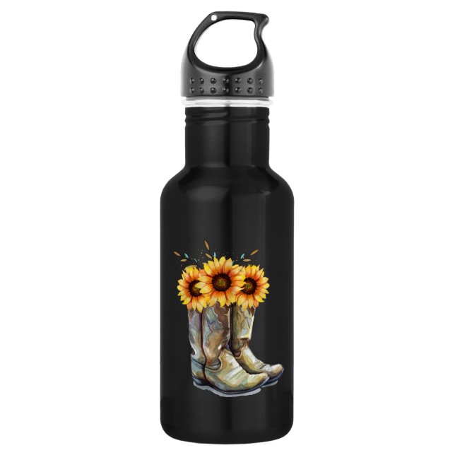 Rustic Cowboy Boots with Sunflowers 532 Ml Water Bottle (Front)