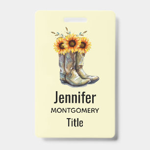 Rustic Cowboy Boots with Sunflowers Badge