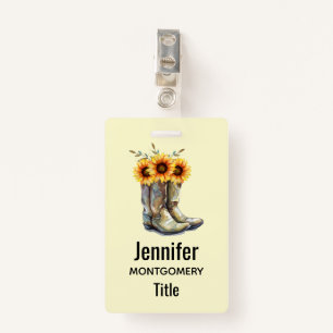 Rustic Cowboy Boots with Sunflowers Badge