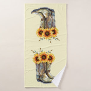 Rustic Cowboy Boots with Sunflowers Bath Towel Set
