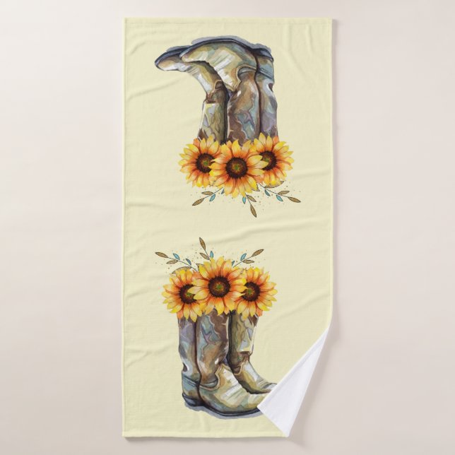 Rustic Cowboy Boots with Sunflowers Bath Towel Set (Bath Towel)