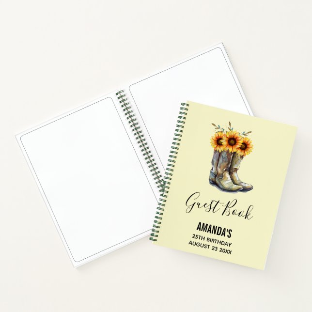 Rustic Cowboy Boots with Sunflowers Guest Book (Inside)