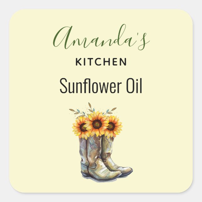 Rustic Cowboy Boots with Sunflowers Kitchen Square Sticker (Front)