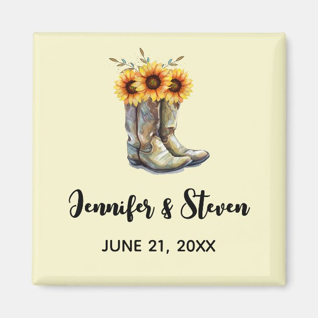 Rustic Cowboy Boots with Sunflowers Magnet (Front)