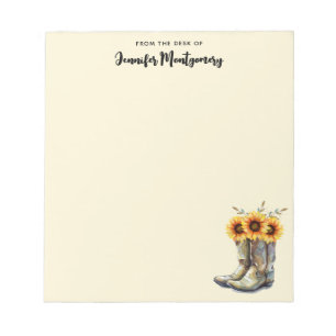 Rustic Cowboy Boots with Sunflowers Notepad