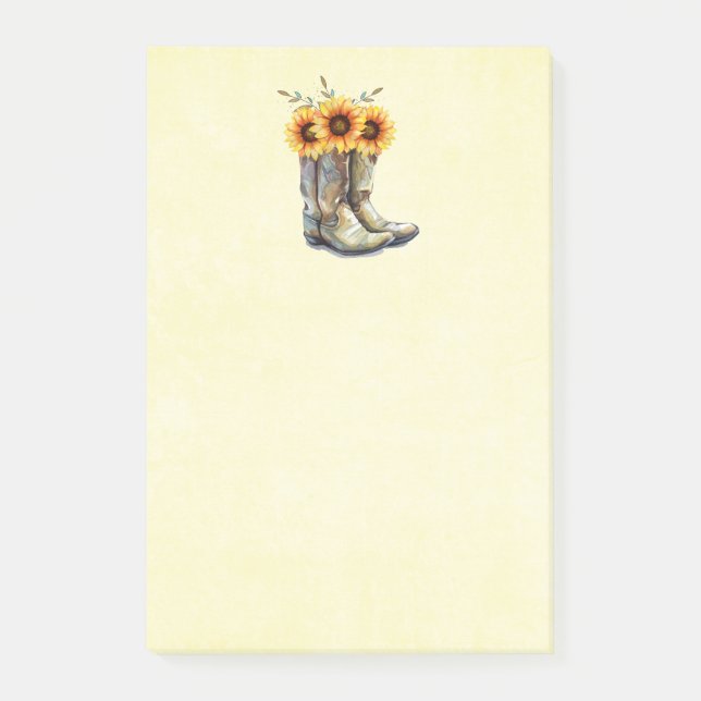 Rustic Cowboy Boots with Sunflowers Post-it Notes (Front)