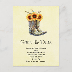 Rustic Cowboy Boots with Sunflowers Save The Date Invitation Postcard