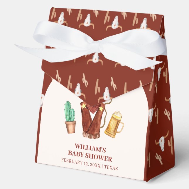 Rustic Cowboy Cactus Beer Arch Boy Baby Shower  Favor Box (Front)