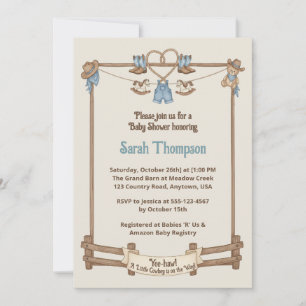 Rustic Cowboy Clothesline Boy Baby Shower Invitation