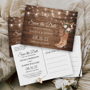 Rustic Cowboy Cowgirl Boots Floral Save the Date Announcement Postcard