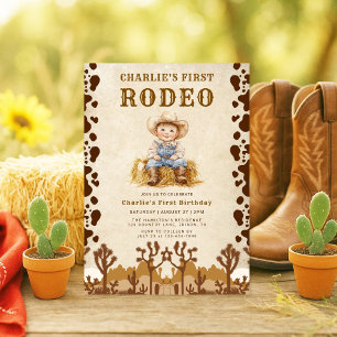 Rustic Cowboy First Rodeo 1st Birthday Invitation 
