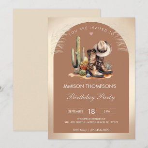 Rustic Cowboy Hat and Boots Watercolor  Birthday   Invitation