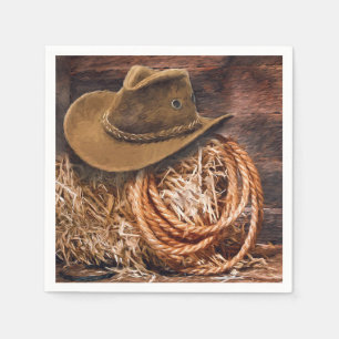 Rustic Cowboy Hat Rope Hay Photo Napkin