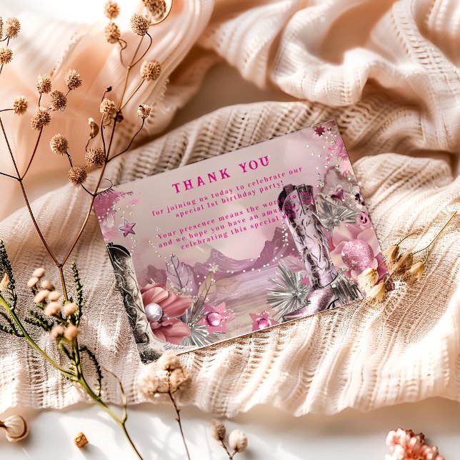 Rustic Cowboy Rodeo 1st Birthday Design Thank You Card (Creator Uploaded)