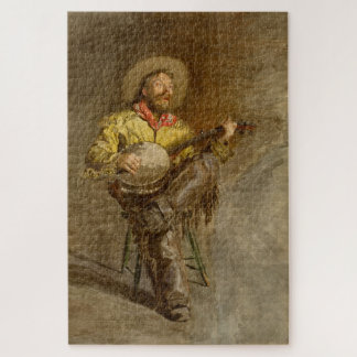 Rustic Cowboy Singing w Banjo in Old West Jigsaw Puzzle