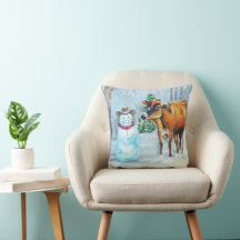 Rustic Cowboy Snowman Throw Pillow