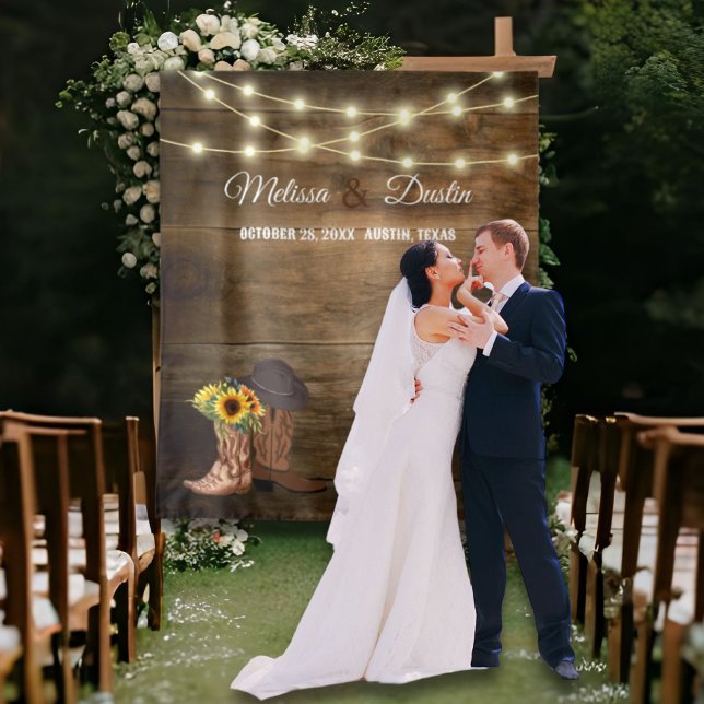 Rustic Cowboy Sunflower Western Wedding Backdrop Tapestry (Rustic Cowboy Sunflower Western Wedding Backdrop)