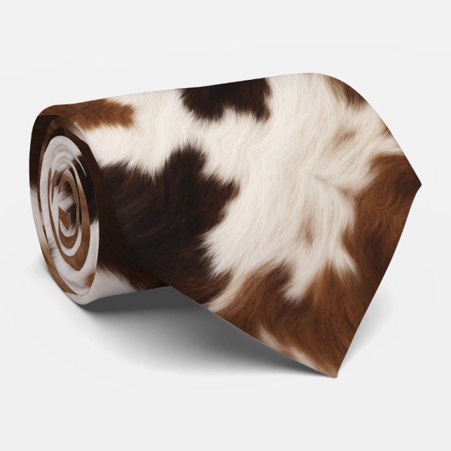 Rustic Cowboy Western Country Beige Brown Cowhide Tie (Rolled)