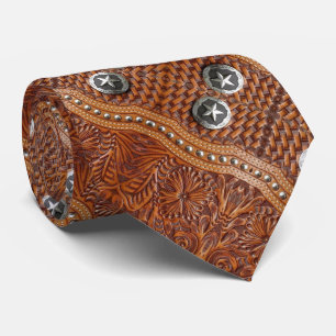 Rustic Cowboy Western Country Leather Pattern Tie