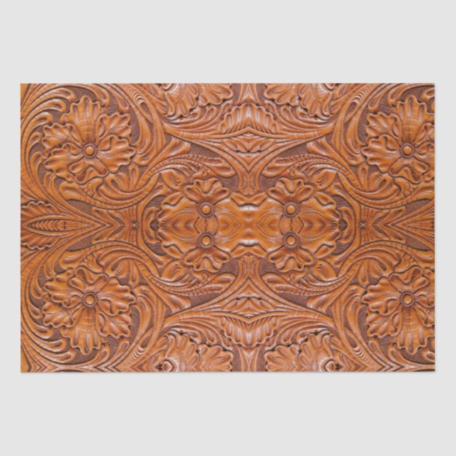 Rustic Cowboy Western Country Tooled Leather Print Tissue Paper (Front)