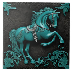 Rustic Cowboy Western Country Turquoise Horse  Tile
