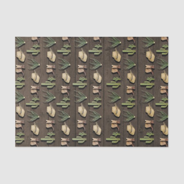 Rustic Cowboy Western Rodeo Wooden Birthday Party Tissue Paper (Front)