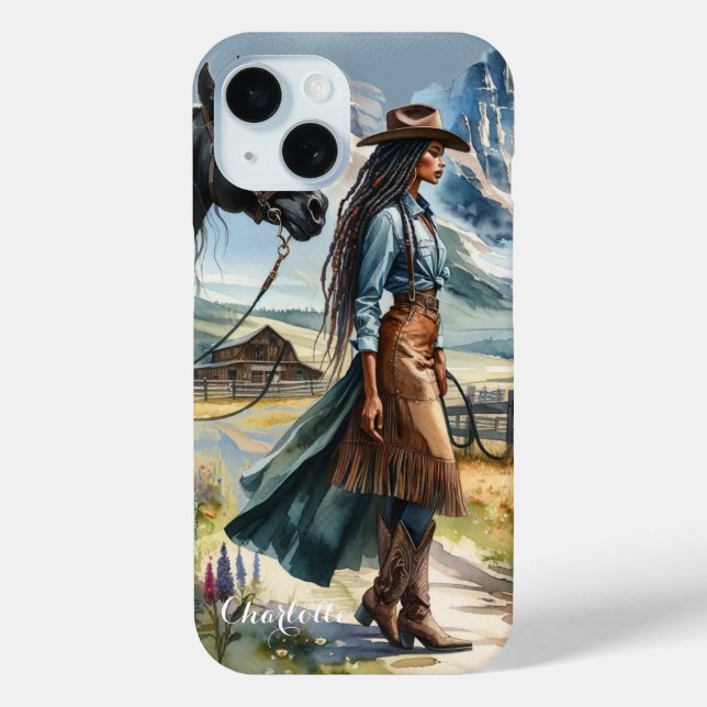 Rustic Cowgirl and Horse Personalized  Case-Mate iPhone Case (Back)
