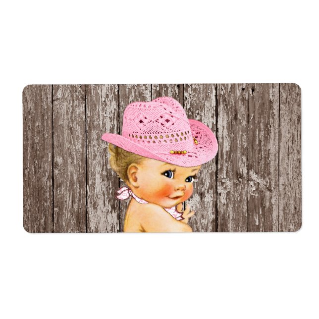 Rustic Cowgirl Baby Shower Water Bottle Label (Front)