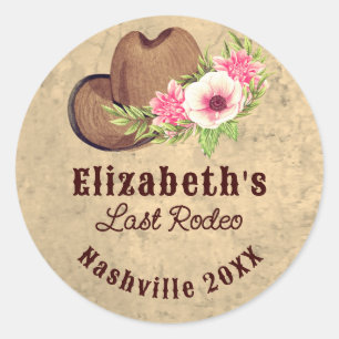 Rustic Cowgirl Bachelorette Pink Floral Last Rodeo Classic Round Sticker