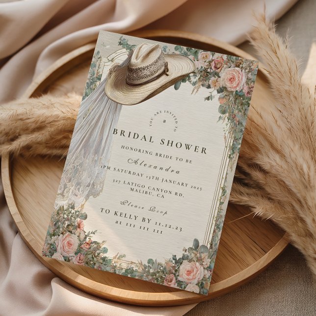 Rustic Cowgirl Hat Floral Bridal Shower Invitation (Creator Uploaded)