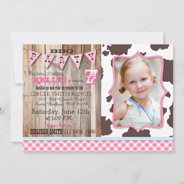 Rustic Cowgirl Western Theme Birthday Invitations (Front)