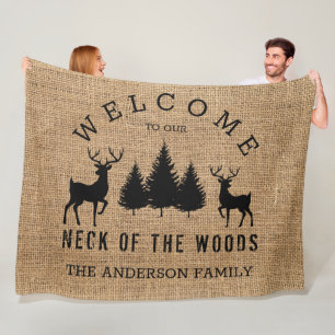Rustic Cozy Cabin Welcome Family Name Fleece Blan Blanket