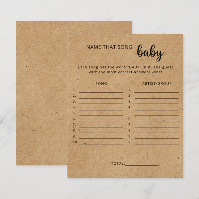 Rustic craft - Name that song baby shower game (Front/Back)