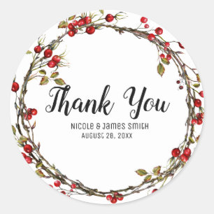 Rustic Cranberry Berries Holiday Wreath Favour Classic Round Sticker