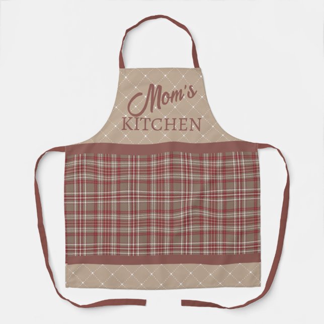Rustic Cranberry, Dark Tan and White Plaid Apron (Front)