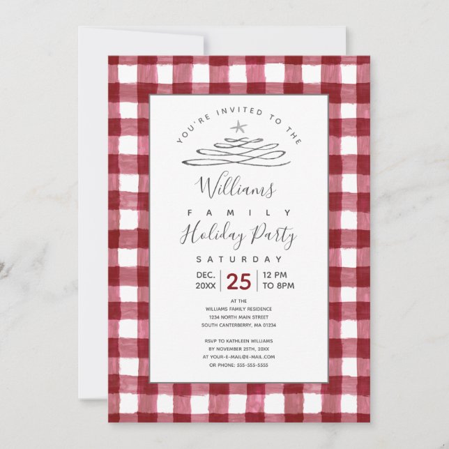 Rustic Cranberry En vichy Holiday Invitation (Devant)