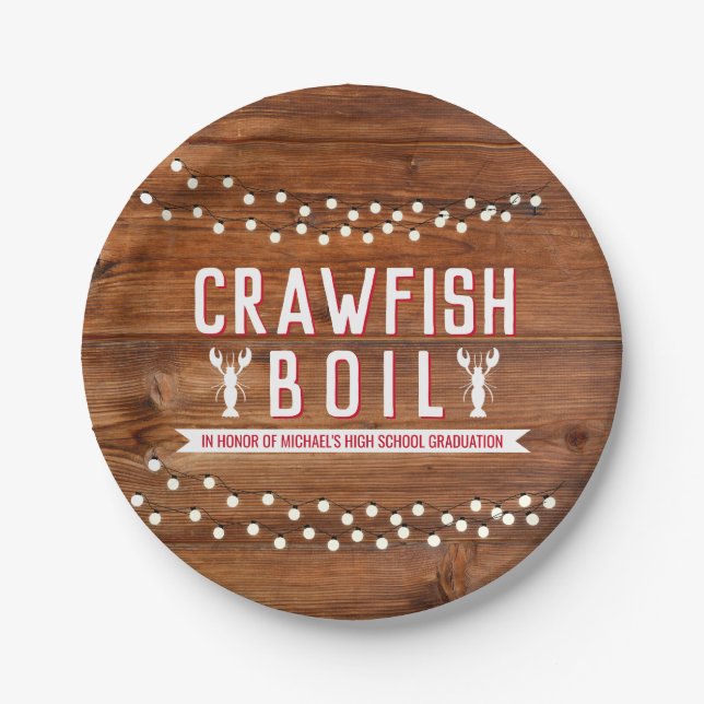 Rustic Crawfish Boil Graduation Party Paper Plate (Front)