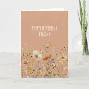 Rustic Cream Boho Floral Birthday Card