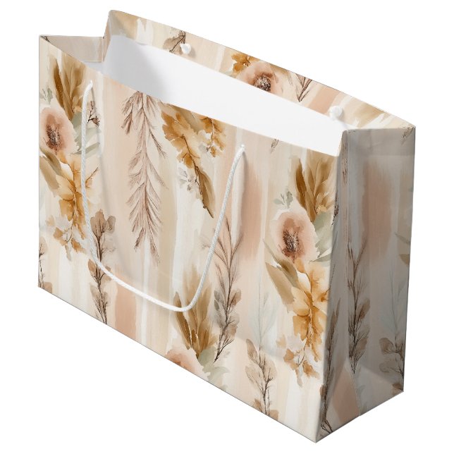 Rustic Cream Boho Floral Birthday Large Gift Bag (Front Angled)