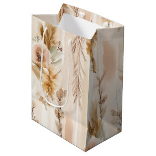 Rustic Cream Boho Floral Birthday Medium Gift Bag