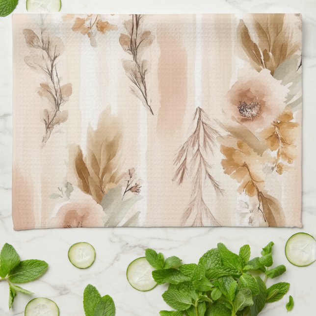Rustic Cream Boho Floral Kitchen Towel (Folded)