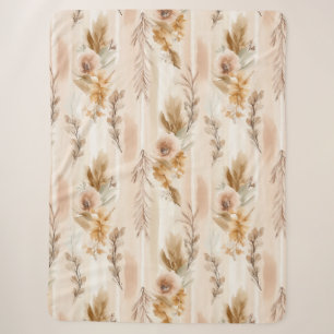 Rustic Cream Boho Floral Sherpa Blanket