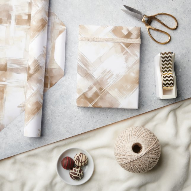 Rustic Cream Brown Stripes Birthday Wrapping Paper (Crafts)