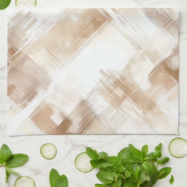 Rustic Cream Brown Stripes Bridal Shower Kitchen Towel (Folded)
