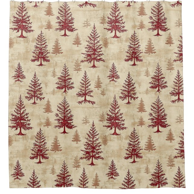 Rustic Cream Burgundy Winter Pine Forest Pattern (Front)