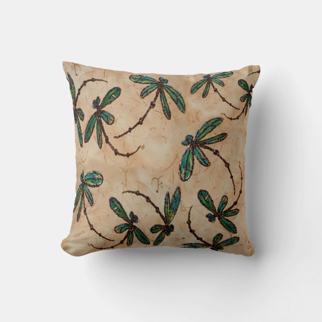Rustic Cream Dragonfly Flit Throw Pillow (Front)